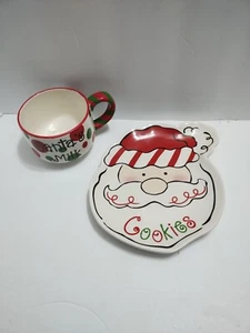 Santa Cookie Plate Mug Santa’s Milk Christmas Eve Setting Polka Dots Colorful - Picture 1 of 9