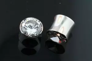 316L steel CZ plugs - priced per pair. Double Flared - Picture 1 of 1