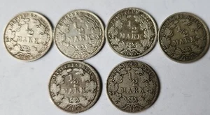Argento Moneta Reich Tedesco Impero 1/2 Marchi tutti diversi. Guarda le foto. - Foto 1 di 2