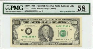 1988 $100 Federal Reserve Note Kansas City Fr# 2172-J PMG AU58 - Picture 1 of 2