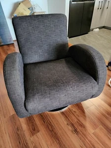 Brescia Lapeha Swivel Arm Chair Fabric Dark Coffee with Blue Hue - Picture 1 of 6