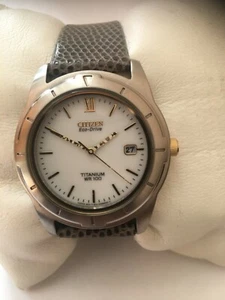 Citizen Gents Titanium Eco Drive Calendar Slim E111-K003601 Leather Strap Watch - Picture 1 of 12
