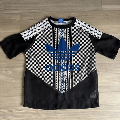 Vestido Camisa Adidas Originales Para Mujer 6 XS Negro Blanco Rayas Longline Ver a Través Foto 1 de 4