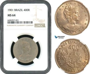 AH370, Brazil, 400 Reis 1901, NGC MS64 - Picture 1 of 1