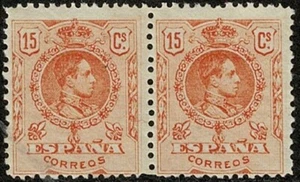 Spain 1909-17 K Alphonse XIII 15c Orange-Yellow Pair Fine NHM Orange Control No - Picture 1 of 2