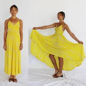 GEOFFREY BEENE Dress- Yellow Silk 1970s Museum Quality Pelican Heron Bird - Picture 1 of 9