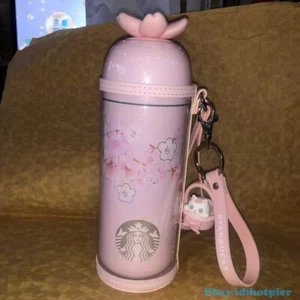 Rare Starbucks 2019 Cherry Blossom SS Vacuum Cup 12oz Cat Pendant - Picture 1 of 8
