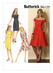 Butterick Sewing Pattern 6129 Misses 14-22 Easy Dress Boat Neck Sleeve Skirt Var - Picture 1 of 8