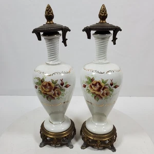 Antique Table Lamps Porcelain Victorian 12.5 Inch Tall Gold Trim NO WIRING - Picture 1 of 8