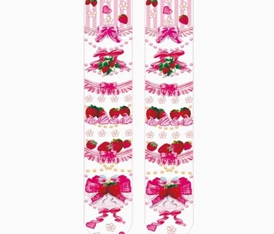 Mujeres Lolita Lindo Estampado Fresa Hasta la Rodilla Calcetines Cosplay Lolita Medias Foto 1 de 4