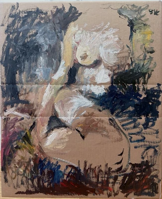 Óleo sobre cartón 22”x27” Mujer Gótico Boudoir Figura Cubista Arte Original Foto 1 de 3