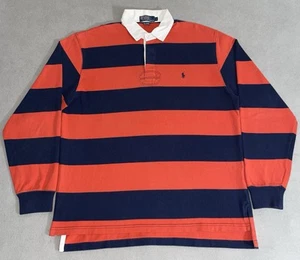 Polo vintage Ralph Lauren arancione blu navy a righe rugby polo grande hip hop anni 90 - Foto 1 di 6