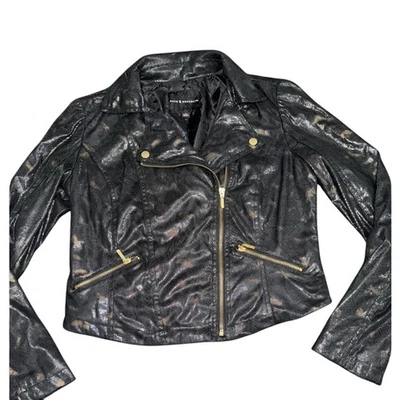 UEC ROCK & REPUBLIC BLACK MOTO JACKET GOLD DETAILS VERY SOFT FULLY LINED SZ M - Image 1 of 4