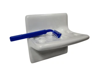 Vintage Snow White Ceramic Toothbrush Holder Tumbler Cup Tray Mid Century Modern - Picture 1 of 24