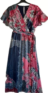 Look Again Navy Blue Multi Maxi Dress Size 14 Lined Floaty NEW - Picture 1 of 5
