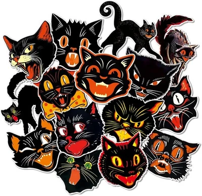 JARTHENAAMCS 45 Pcs Vintage Halloween Cat Cutouts Retro Black Cat Cut-Outs Paper Cutting with