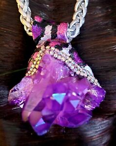 Purple Aura Quartz Sculpted Artist Pendant KATROX Flashy Gaudy Jewelry Leopard 