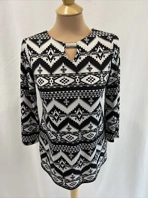 Sunny Leigh Women’s Tribal Print Top Petite Small PS Blouse Black & White Aztec - Image 1 of 4