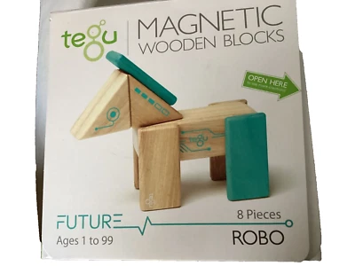 Tegu Robo Magnetic Wooden Block Set, Electric Aqua, 8 PIECE - Image 1 of 4