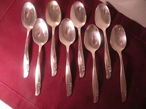 8 Teaspoons 1957 EXQUISITE Rogers & Bro International Silverplate 6 1/8" B - Picture 1 of 7
