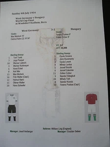 WM 1954 Finale Westdeutschland gegen Ungarn Spielbogen - Bild 1 von 1
