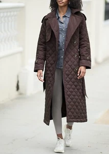 Next burgundy roomy shower resistant quilted belted trench coat size UK 8 New - Picture 1 of 6
