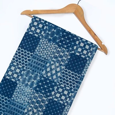 Patchwork Indigo Dyed Block Print Fabric Cotton Indian Sanganeri Dress Fabric - Image 1 of 4