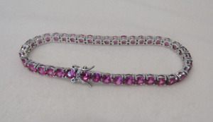 Simulated Pink Gemstone Sterling Silver Tennis Bracelet