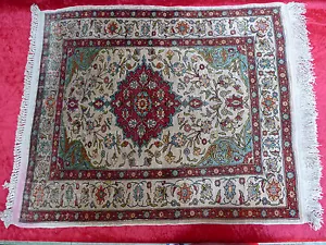 beau, ancien, tapis en soie fine, tapis oriental, soie sur soie - Photo 1 sur 1
