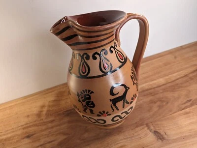 Very Large Vintage Italian Terracotta Jug Vase Hand Painted Ram & Hunter Design - Image 1 of 4