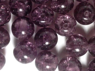 Vtg 50 PURPLE CRACKLE GLASS MERMAID BEADS 8mm #030712w - Image 1 of 3