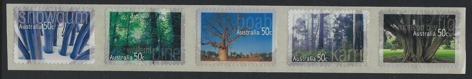 Australia Peel & Stick 2005 Native Trees Pine, Gum Boah, Karri, Fig (5)  MUH - Image 1 of 1