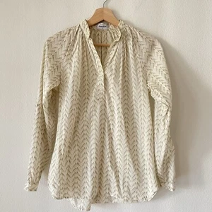 Steven Alan NYC Cotton Blouse Birds Gathered Neck Long Sleeve XS Made In USA - Picture 1 of 8