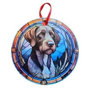 German Wirehaired Pointer Stained Glass Design Holographic Ornament - Picture 1 of 5