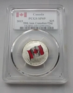 2015 Canada PCGS SP69 Silver $25 Colorized 50TH ANNIVERSARY Canadian Flag - Picture 1 of 4