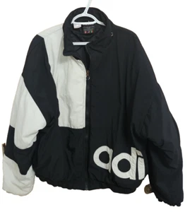 Vintage Adidas Men's Size Large Full Zip Black White Quilted Jacket No Hood - Picture 1 of 7