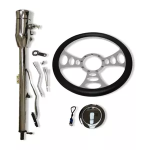 32" Chrome Auto Tilt Steering Column with Key & 14" Billet Steering Wheel Kit - Bild 1 von 16