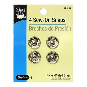 New 4 Sew-On Snaps(Brouches de presión) by Dritz Size 4, Nickel - Picture 1 of 3