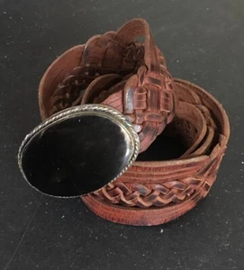 Moroccan Vintage WIDE LEATHER BELT Hippie Boho. Plaited - Picture 1 of 6
