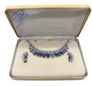Set collana argento sterling strass blu Dentelle Jay Kel in pizzo anni 50 - Foto 1 di 7