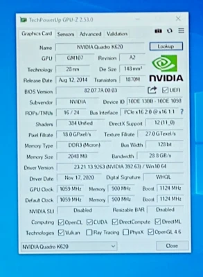 699-52012-0504-712 NVidia Quadro K620 2GB DDR3 Video Graphic Card FRU:00FC809 - Image 1 of 4