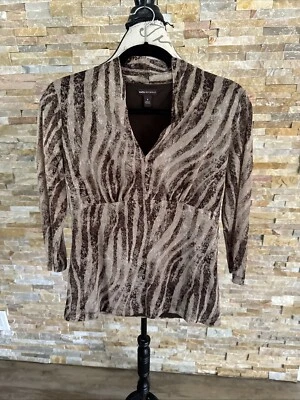 Blusa Mujer Marrón Estampado Animal Dana Buchman Cuello en V Mangas 3/4 Talla Pequeña Foto 1 de 3