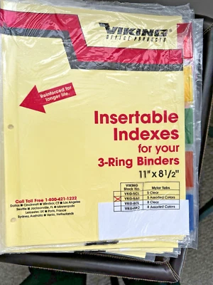 Viking 5 tab / 5 assorted colors Index Dividers 3 hold punched - Image 1 of 4