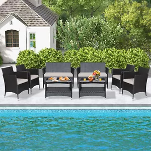 8PCS Outdoor Sofa Set Patio Rattan Wicker Conversation Set w/ Coffee Table - Picture 1 of 10