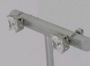 10k White Gold 3tcw Princess Cut Cubic Zirconia Stud Earrings - Picture 1 of 7
