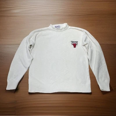 Vintage Chicago Bulls Nutmeg Sweater M White Woven Embroidered Made in USA - Image 1 of 4