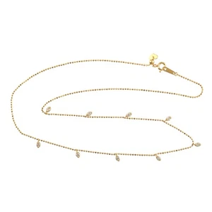 18k Yellow Gold Diamond Drop Necklace Gold Beaded Chain Lovely Gift For Her - Picture 1 of 6
