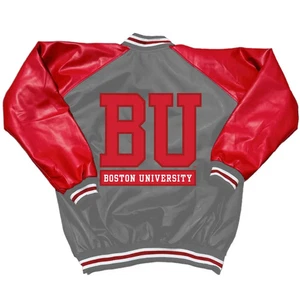 Letterman Boston University Embroidered Logo Wool & Leather Varsity Jacket - Picture 1 of 4