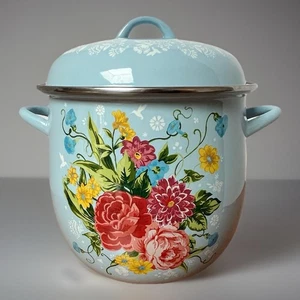 Olla Pioneer Woman Sweet Rose 12 cuartos de galón esmalte/acero en polvo azul RARA **LEER - Imagen 1 de 12