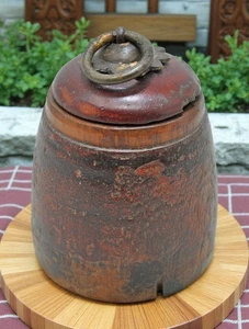 Antike kleine Kum Kum Pulver Tika Schatulle aus Holz original alt handgeschnitzt - Bild 1 von 6